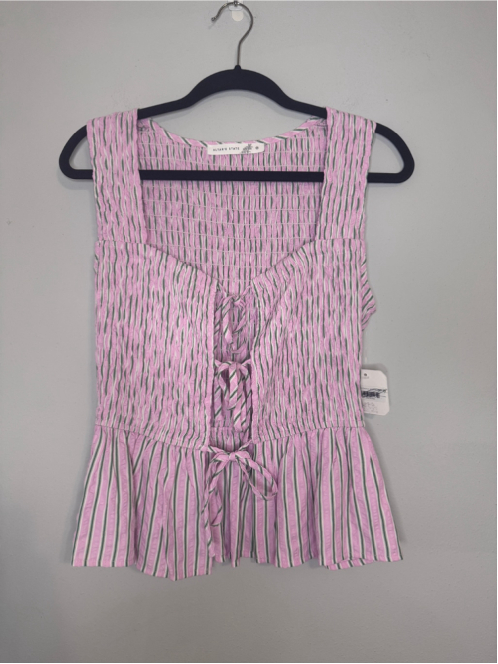 Women's Altar'd State Peplum smock tank Size M Pink Green Striped